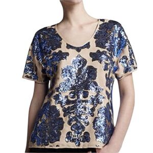 NWT Tracy Reese Blue and Cream Sequin Top